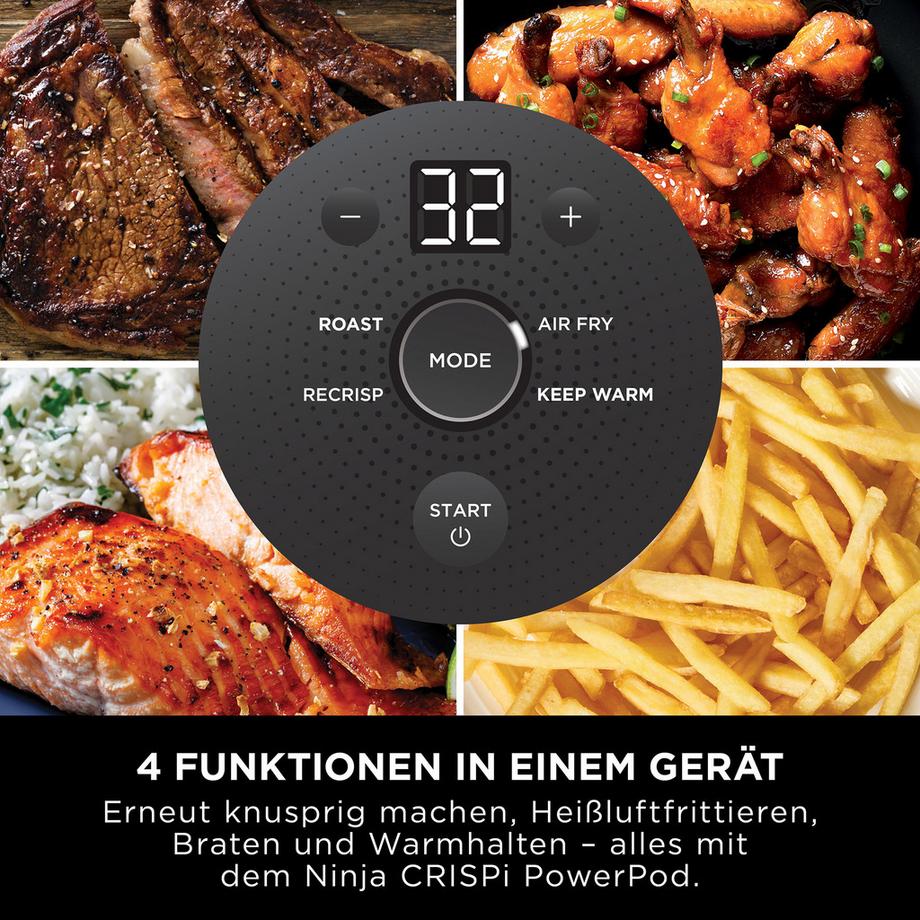 Ninja Heissluft-Fritteuse Crispi 4-in-1 Heissluftfritteuse 