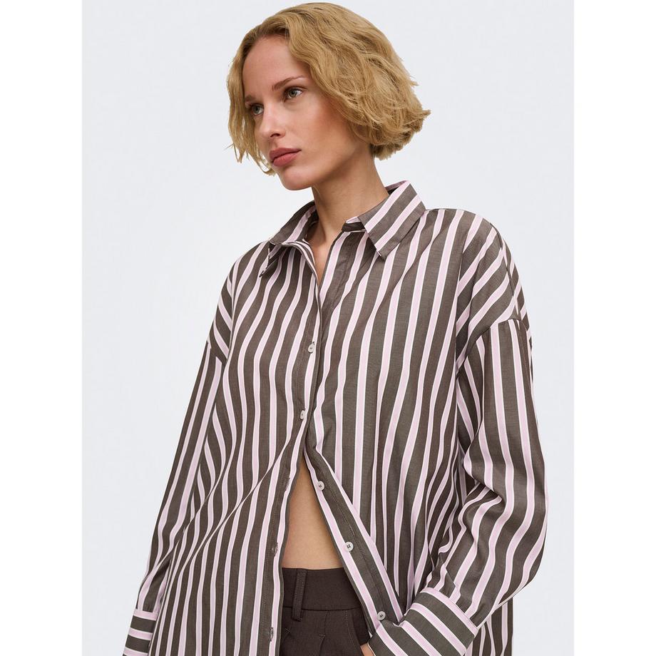 ONLY Blouse à manches longues rayée avec fermeture boutonnée  