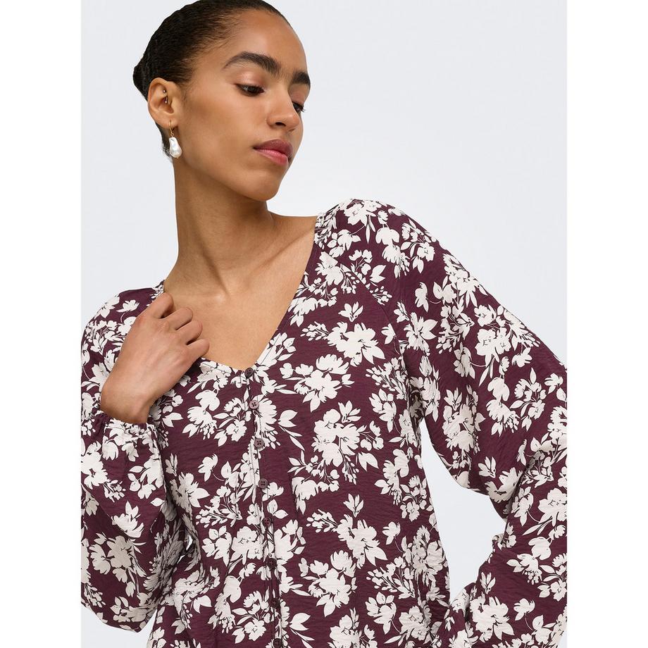 ONLY Camicetta con Stampa Floreale Collo a V e Maniche Lunghe  