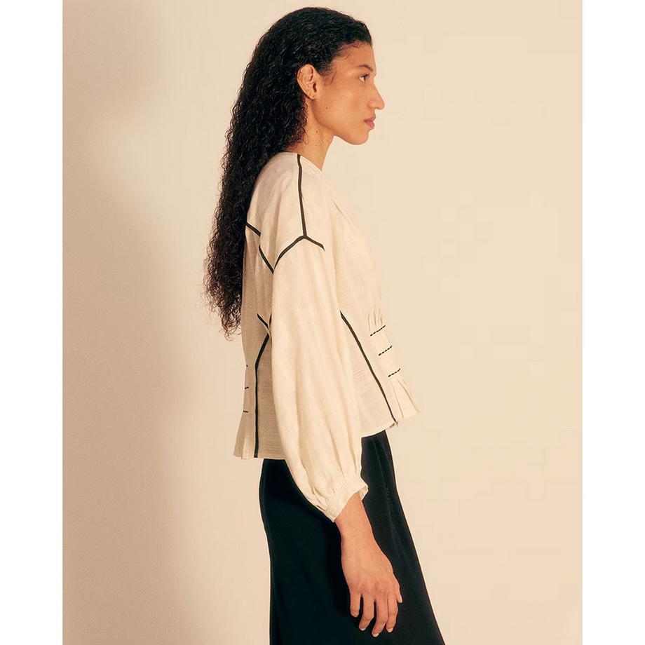 Sfera Blouse plissée avec surpiqûres contrastantes  