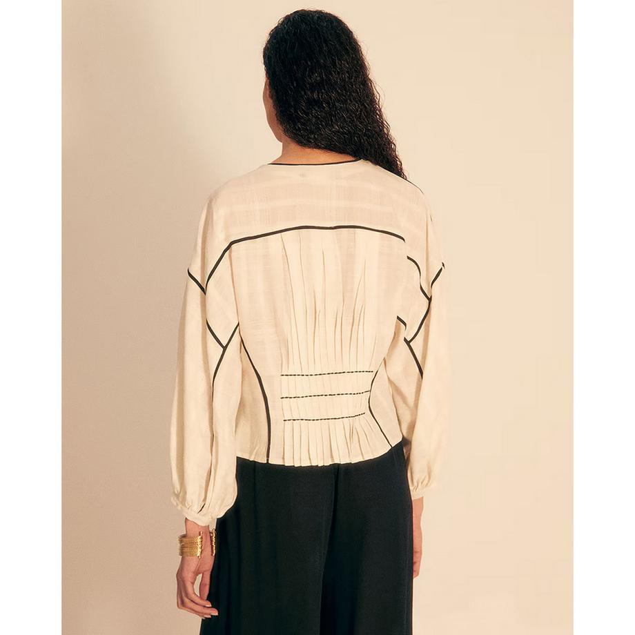 Sfera Blouse plissée avec surpiqûres contrastantes  