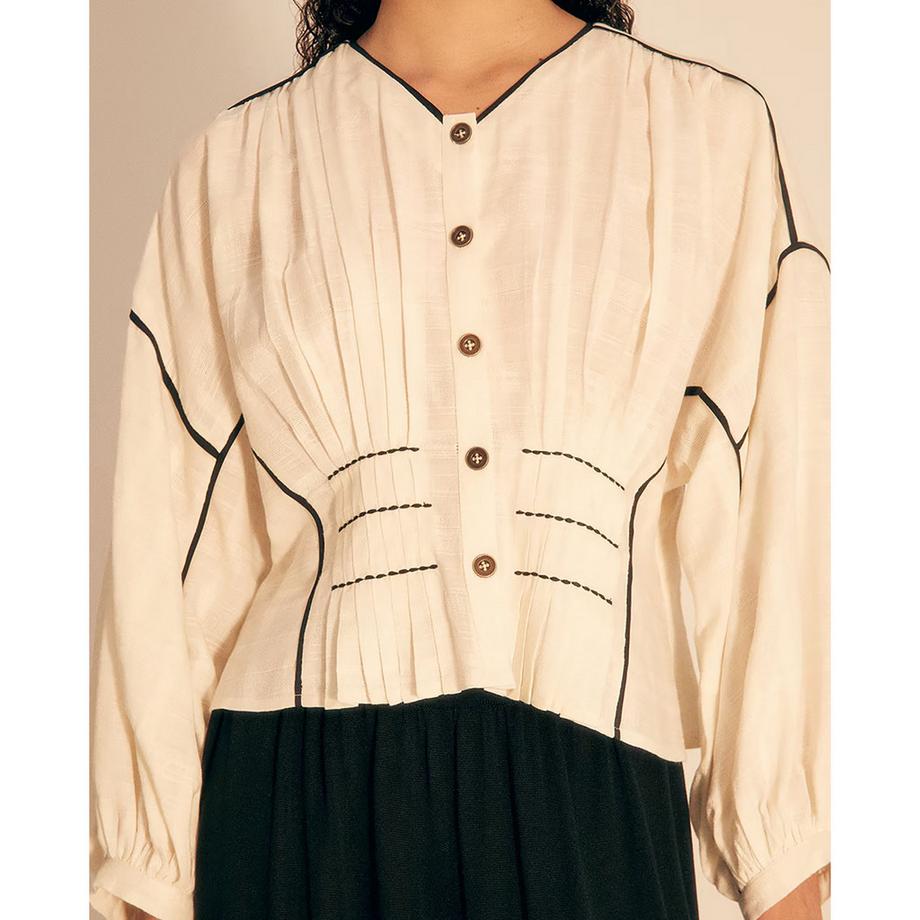 Sfera Blouse plissée avec surpiqûres contrastantes  