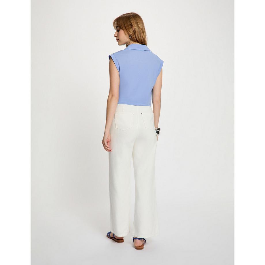MORGAN Ärmellose Bluse mit Polokragen und Knotendetail  