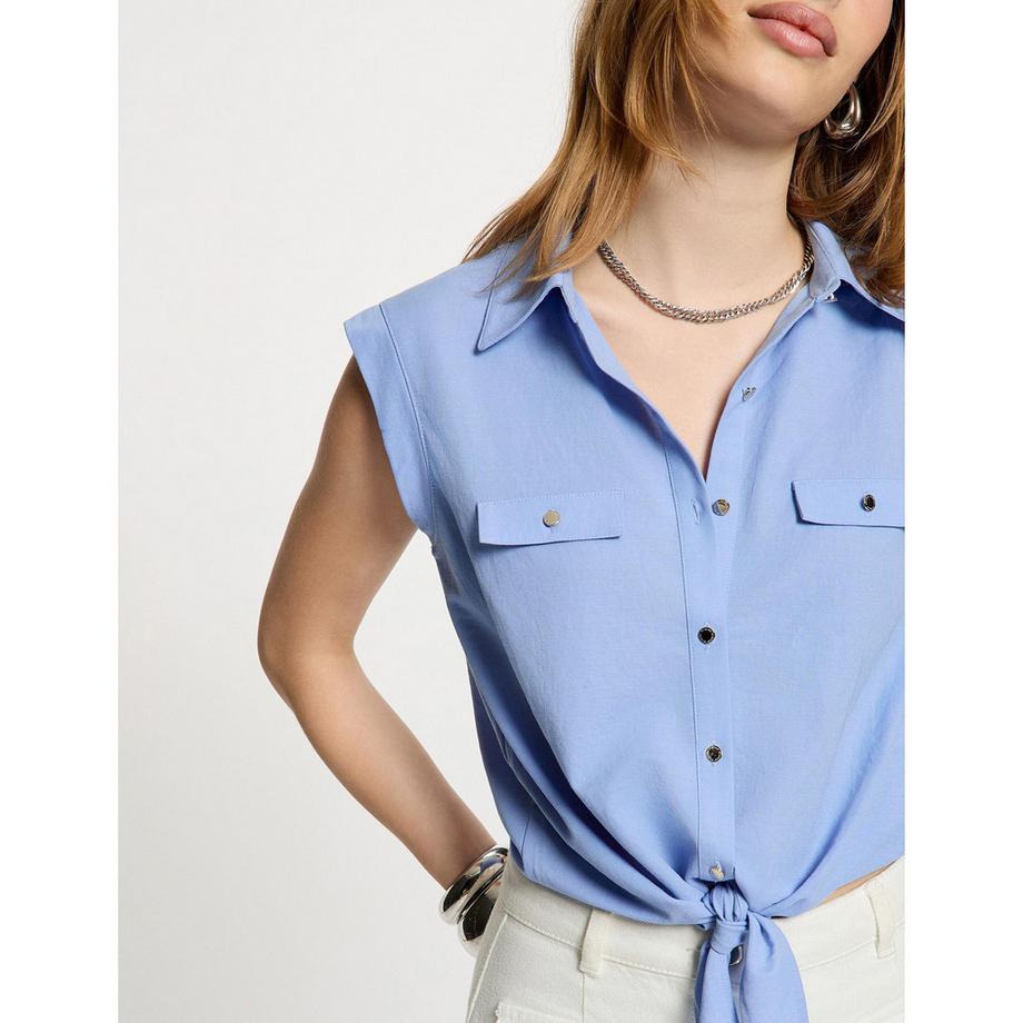 MORGAN Ärmellose Bluse mit Polokragen und Knotendetail  