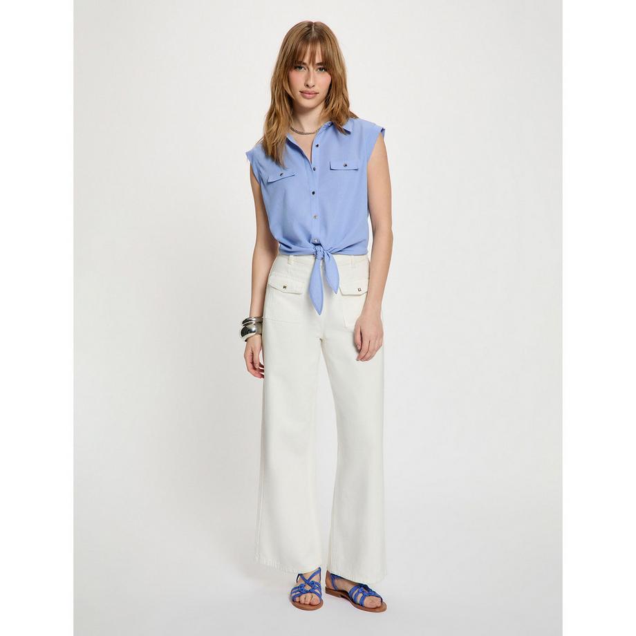 MORGAN Ärmellose Bluse mit Polokragen und Knotendetail  