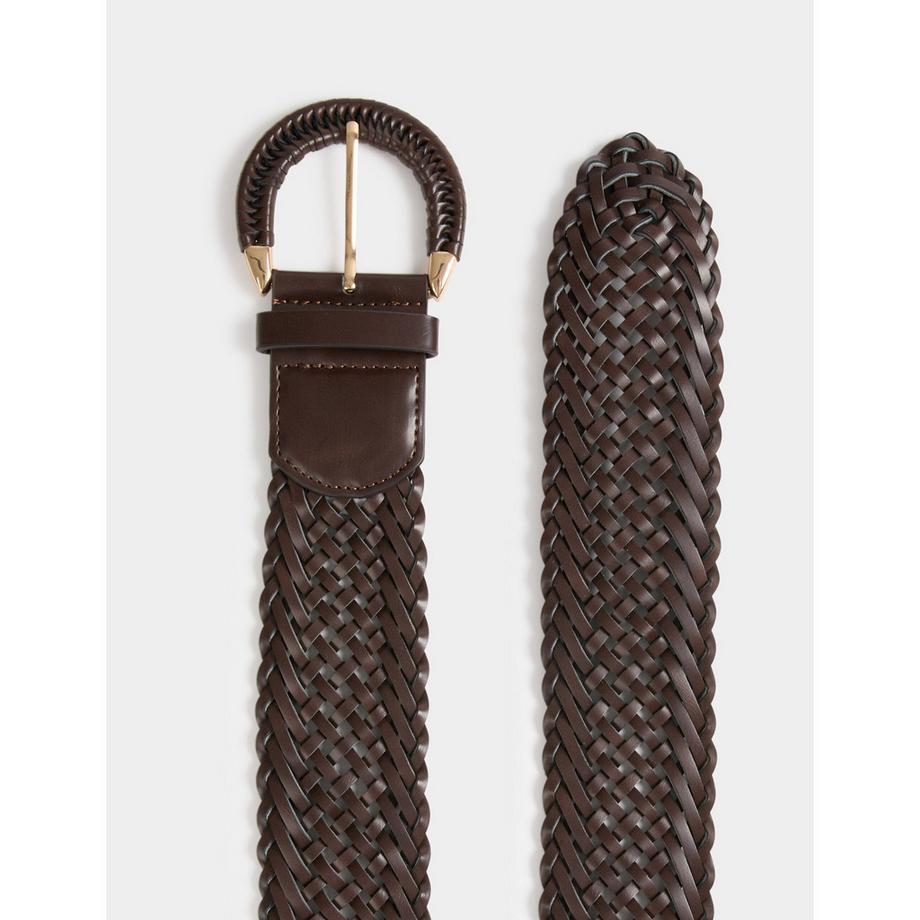MORGAN Ceinture en Cuir Tressé avec Boucle Dorée  