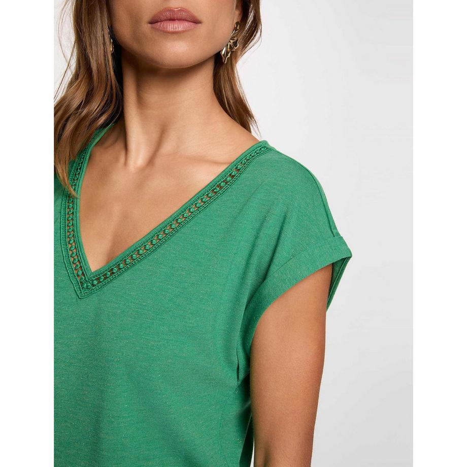 MORGAN T-Shirt col V avec bordure décorative  