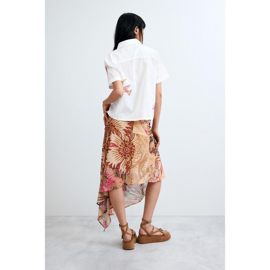 Desigual Jupe Midi Imprimé Floral avec Nœud Devant  