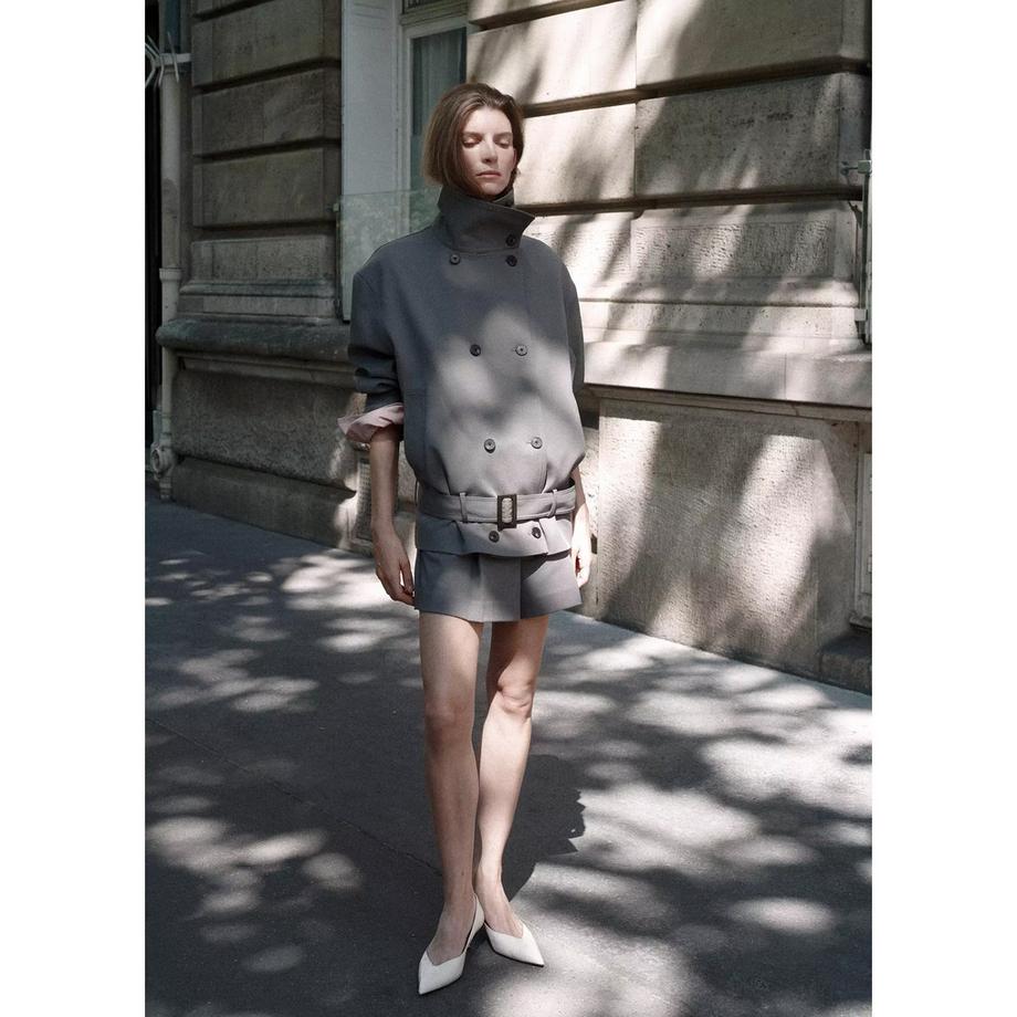 MANGO Dario Veste à double boutonnage avec ceinture et ourlet péplum  