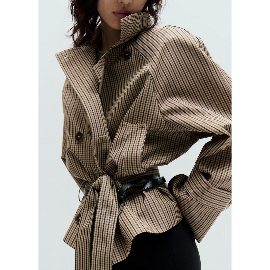 MANGO Everest Veste à Carreaux Ceinturée  
