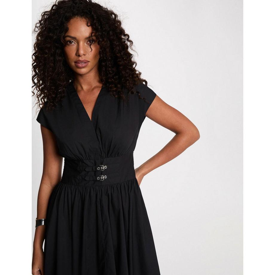 MORGAN Robe Midi Col V avec Boucles Décoratives  