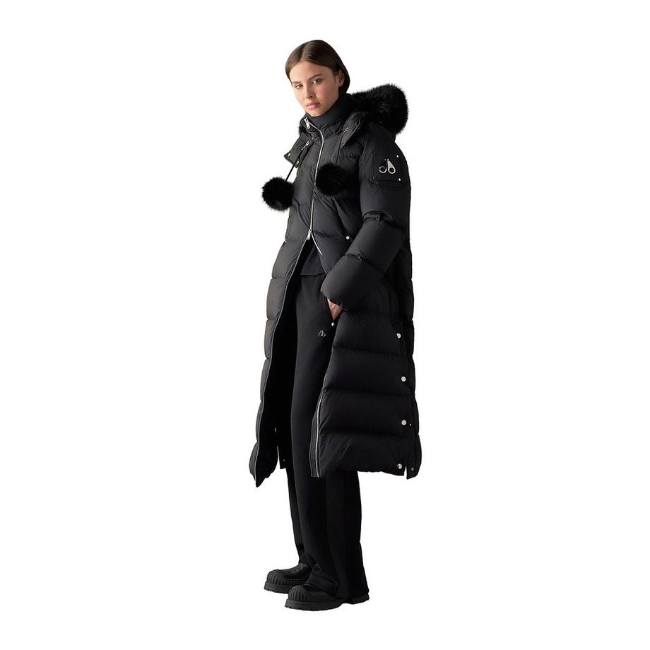 MOOSE KNUCKLES Manteau matelassé long avec capuche bordée de fausse fourrure  