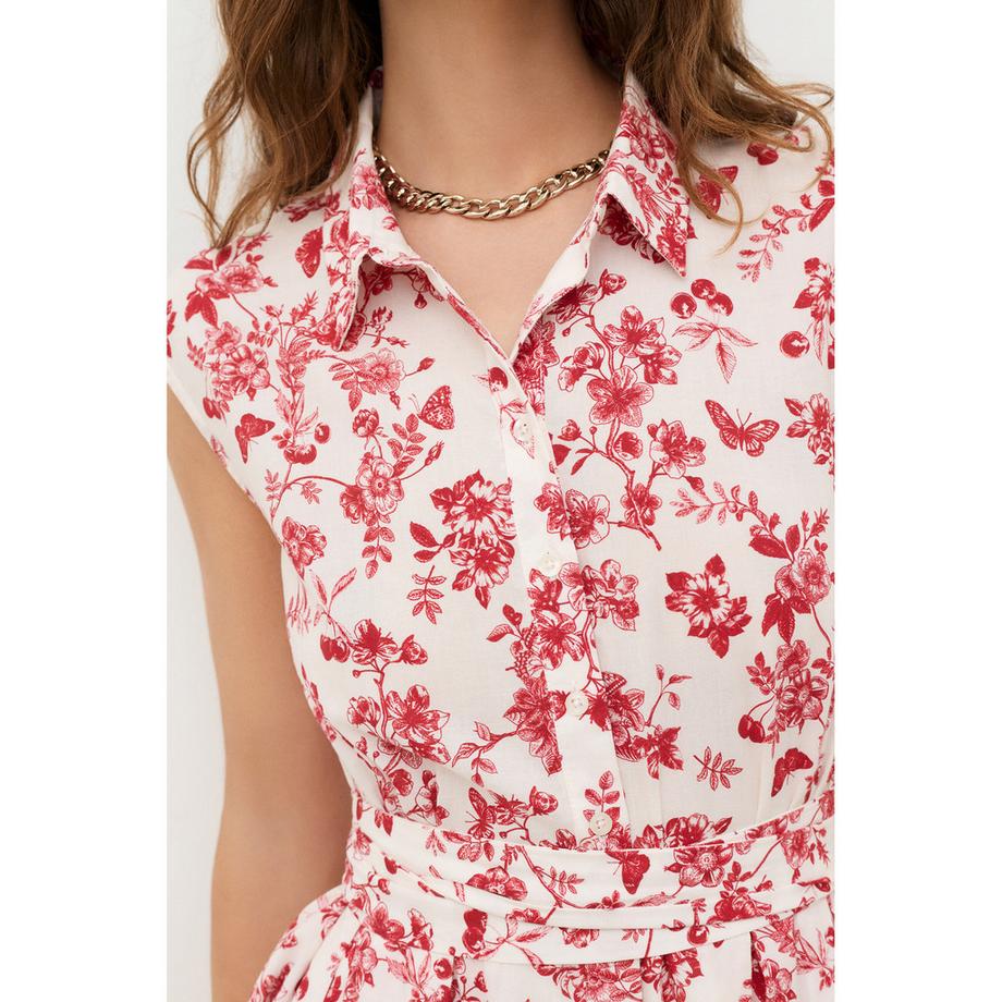 Caroll Ärmelloses Midi Hemdblusenkleid mit Toile de Jouy Print  