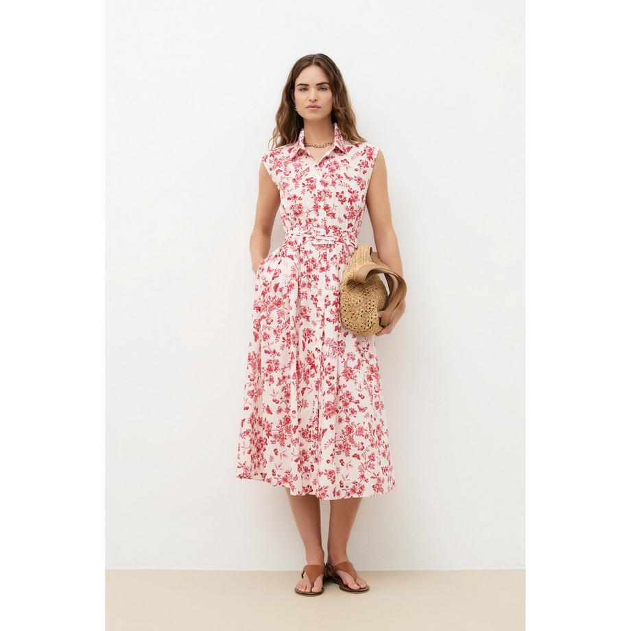 Caroll Ärmelloses Midi Hemdblusenkleid mit Toile de Jouy Print  