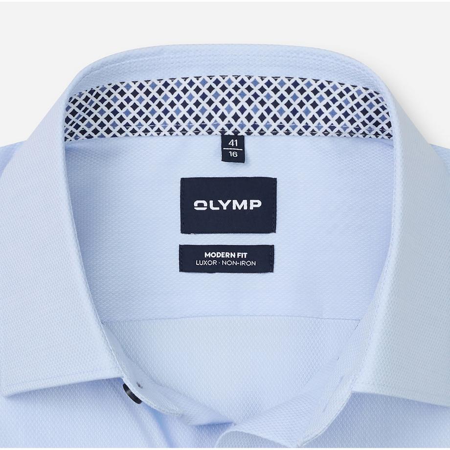 OLYMP Modern Fit Langarmhemd mit gemustertem Kragen- und Manschettenfutter  