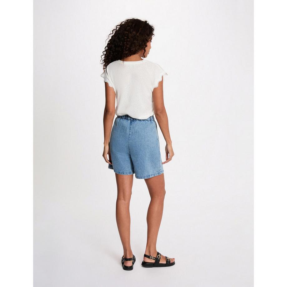 MORGAN T-shirt col V manches festonnées  
