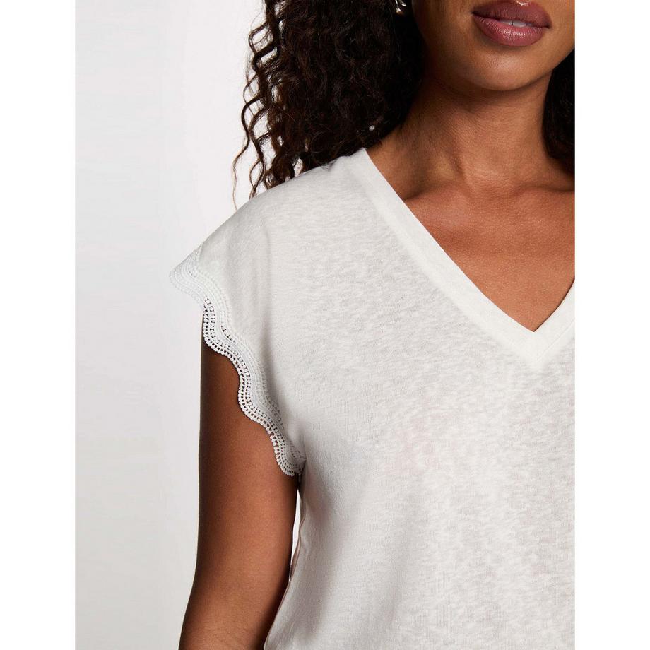 MORGAN T-shirt col V manches festonnées  