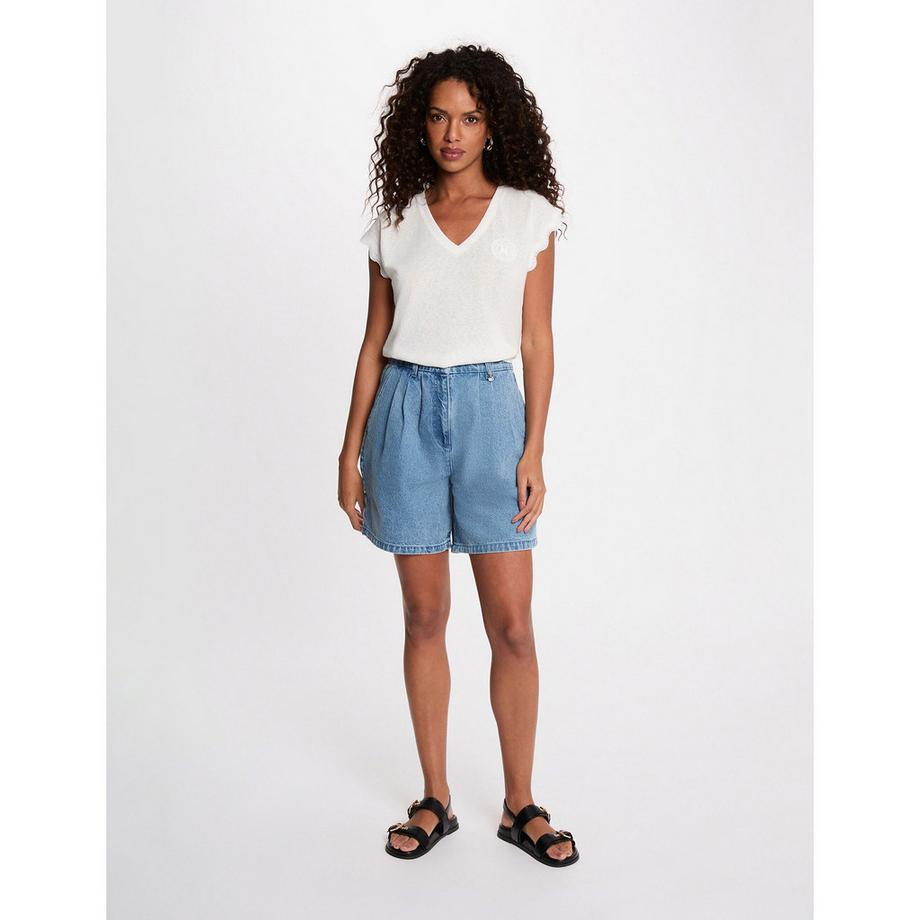 MORGAN T-shirt col V manches festonnées  