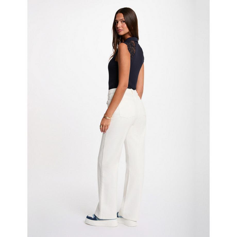 MORGAN T-shirt Polo sans Manches avec Détails en Dentelle  