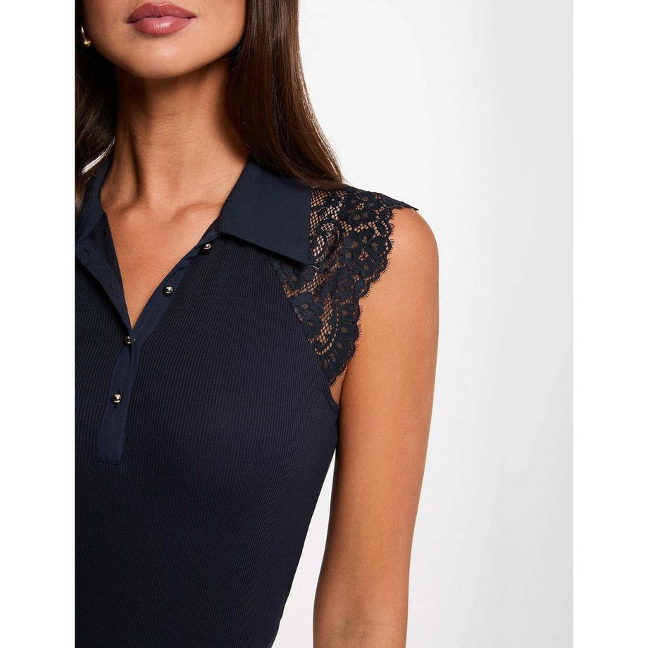 MORGAN T-shirt Polo sans Manches avec Détails en Dentelle  