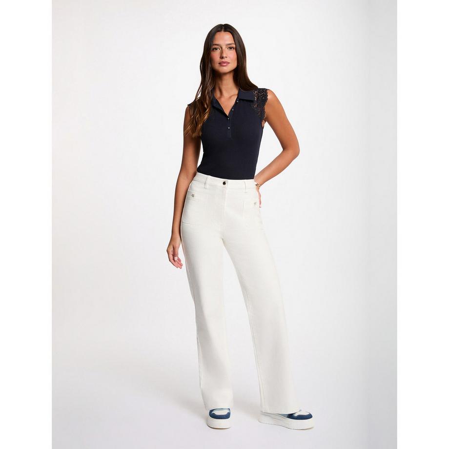 MORGAN T-shirt Polo sans Manches avec Détails en Dentelle  