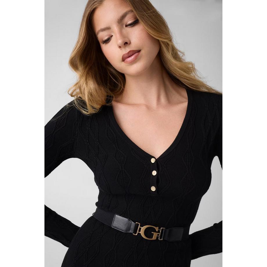 GUESS Robe en tricot à col en V et manches longues  