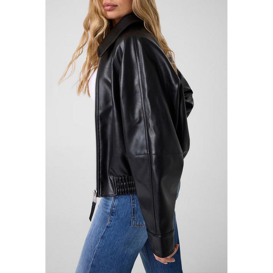 GUESS Lederjacke mit geripptem Saum  