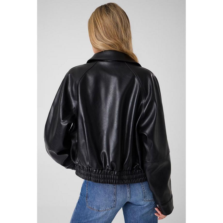 GUESS Lederjacke mit geripptem Saum  