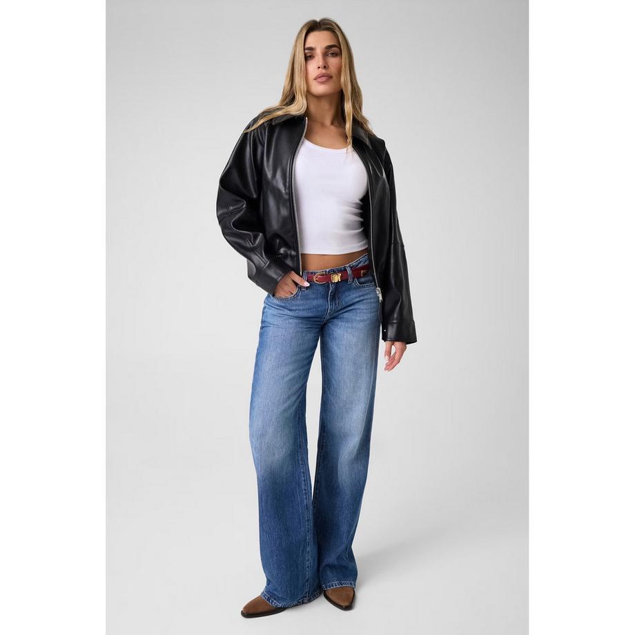 GUESS Lederjacke mit geripptem Saum  