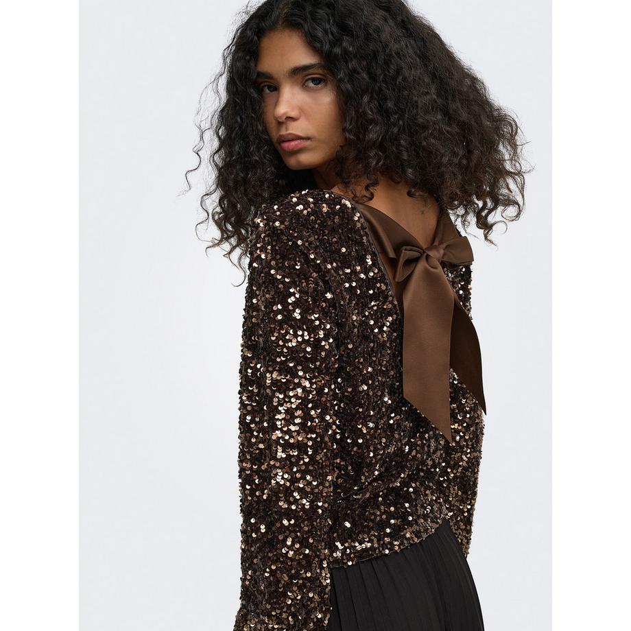 ONLY Top con paillettes e fiocco sul retro  