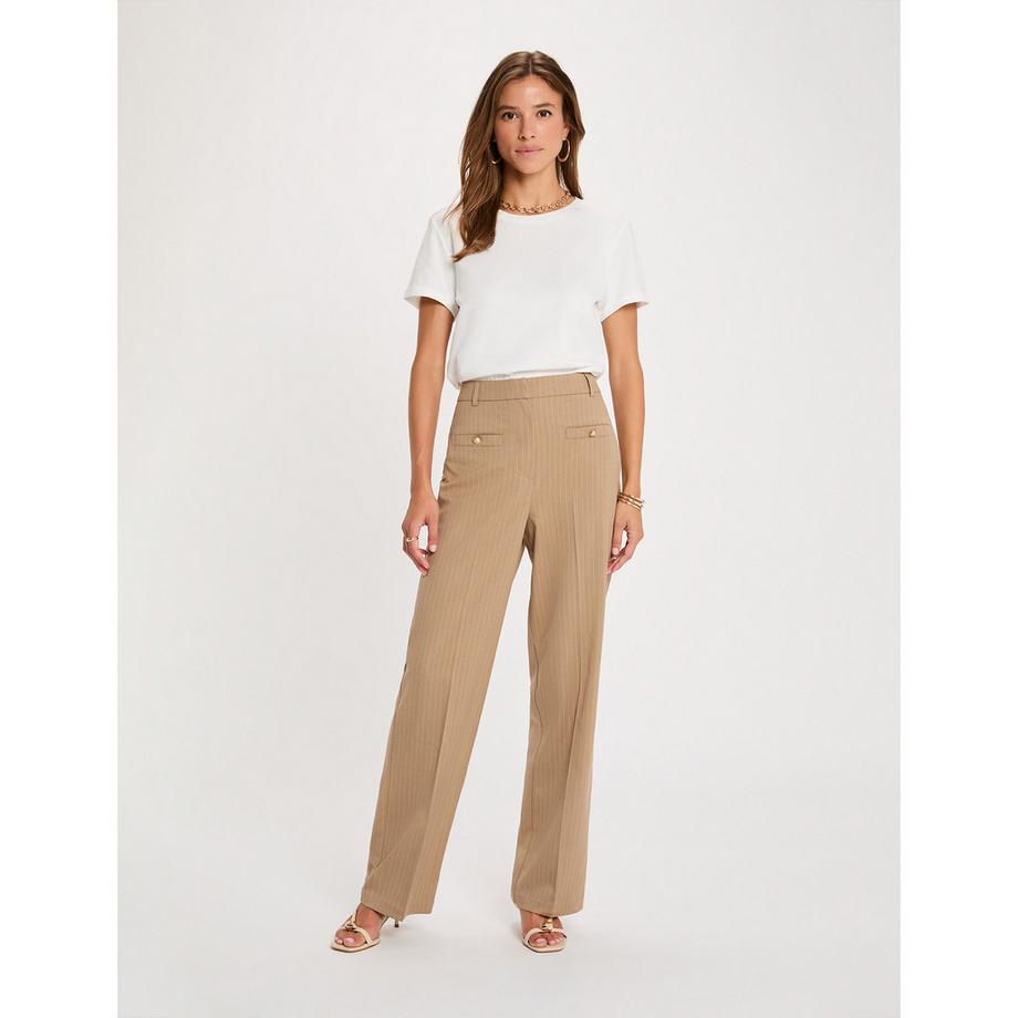 MORGAN Pantalon Taille Haute Jambes Larges avec Motif Pinstripe  