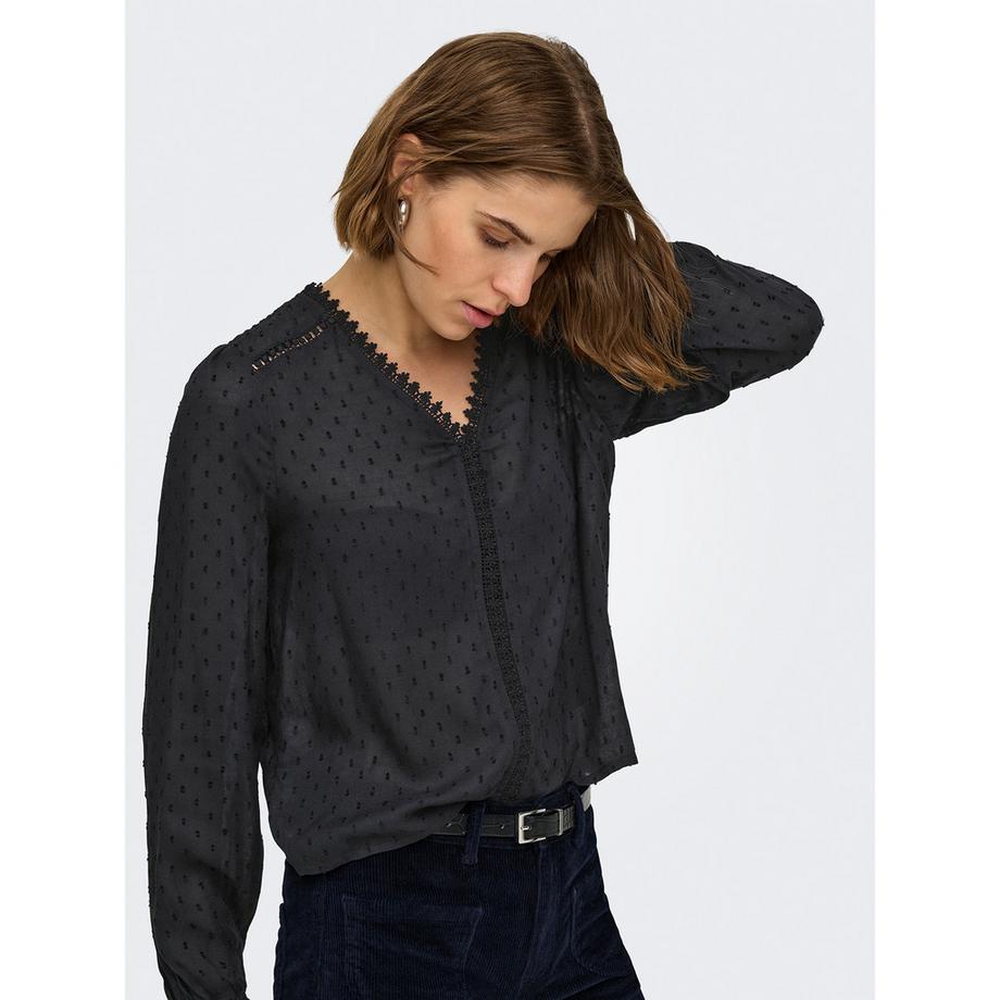 ONLY Langärmelige Bluse mit Spitzenbesatz  