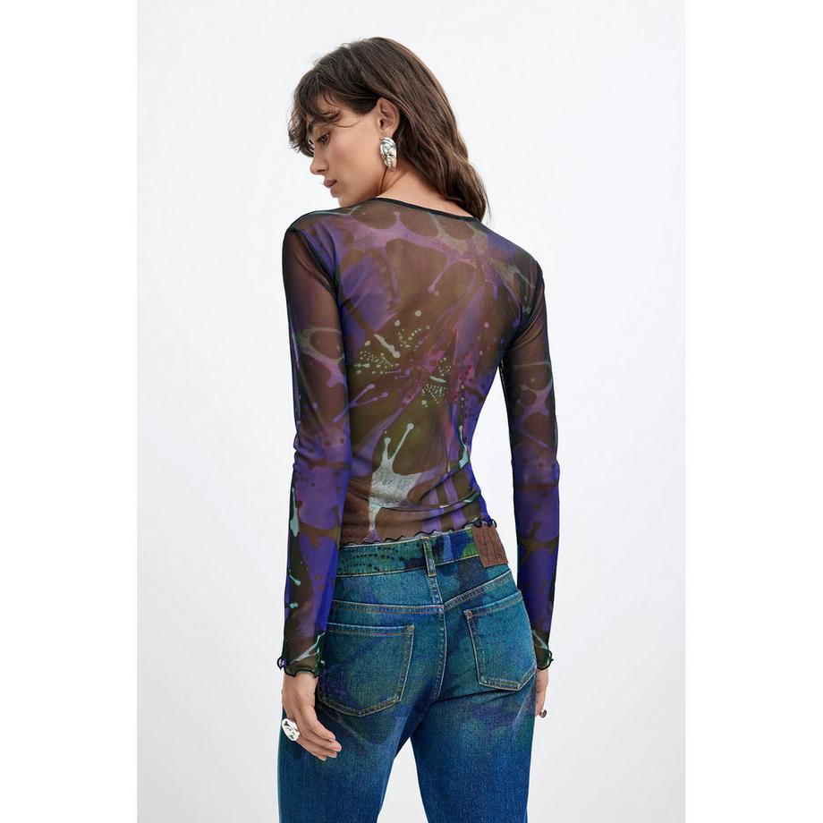 Desigual T-shirt a maniche lunghe in maglia con stampa astratta  