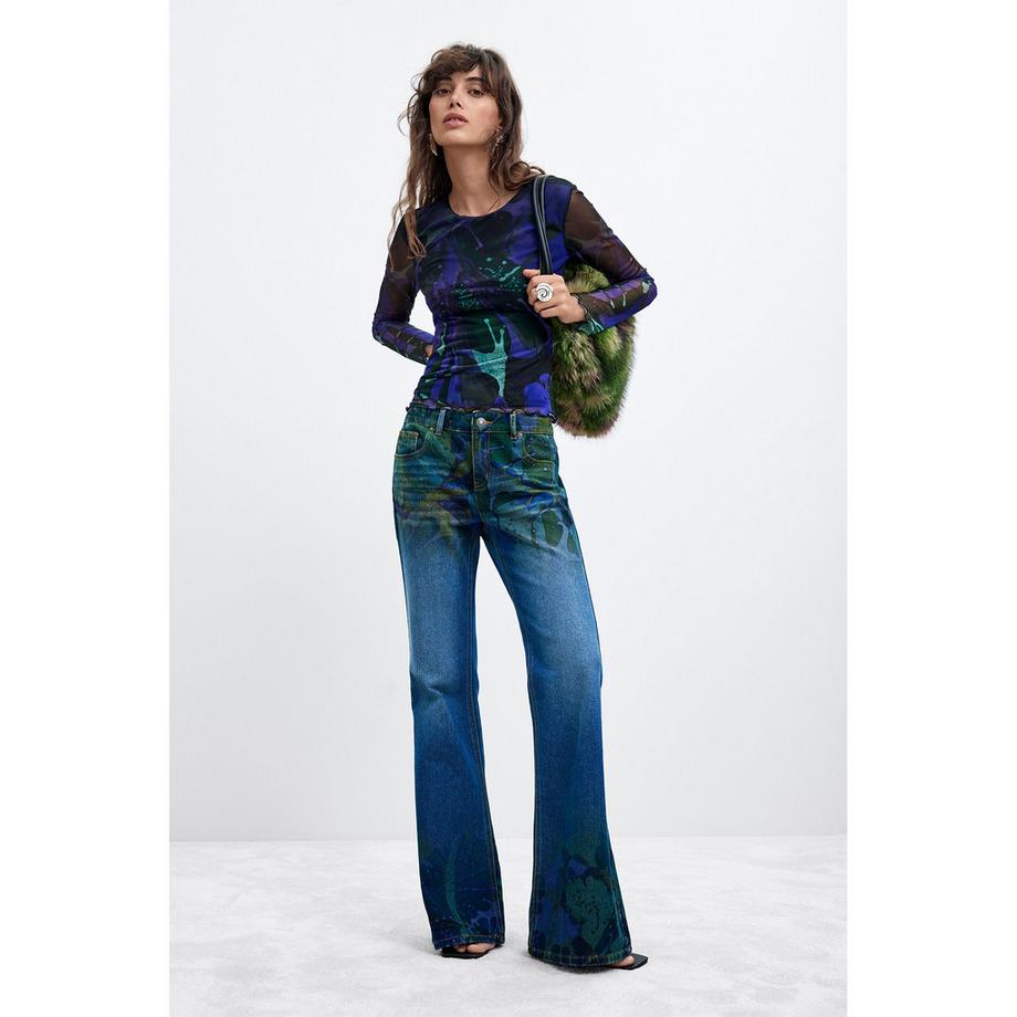 Desigual T-shirt a maniche lunghe in maglia con stampa astratta  