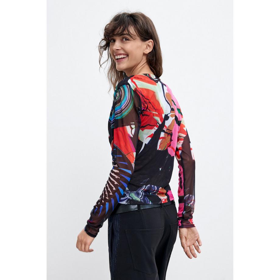 Desigual T-shirt manches longues avec imprimé abstrait et col en cowl  