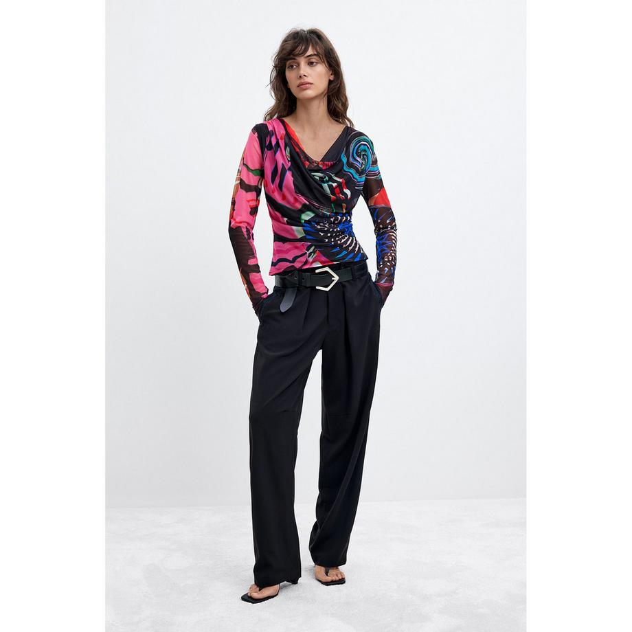 Desigual T-shirt manches longues avec imprimé abstrait et col en cowl  