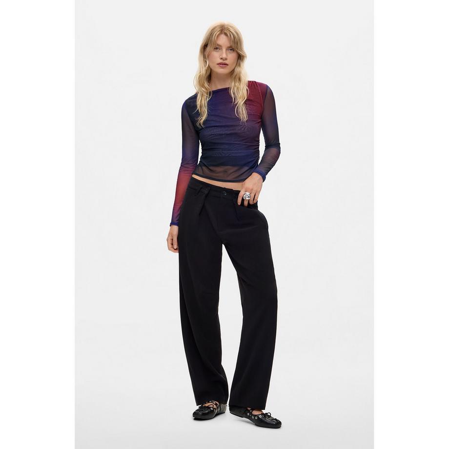 Desigual T-shirt a maniche lunghe trasparente con dettaglio arricciato  