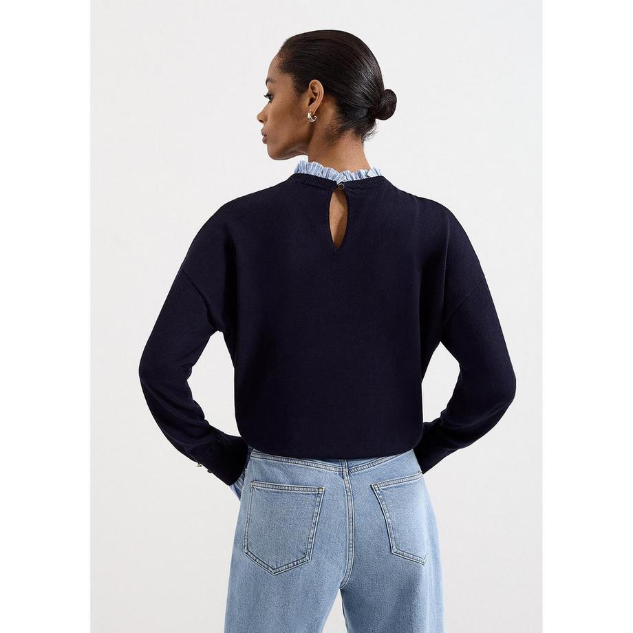 Phase Eight Jenna Marineblauer Pullover mit gerüschtem Kragen  