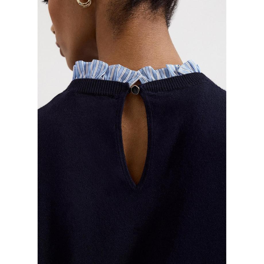 Phase Eight Jenna Marineblauer Pullover mit gerüschtem Kragen  