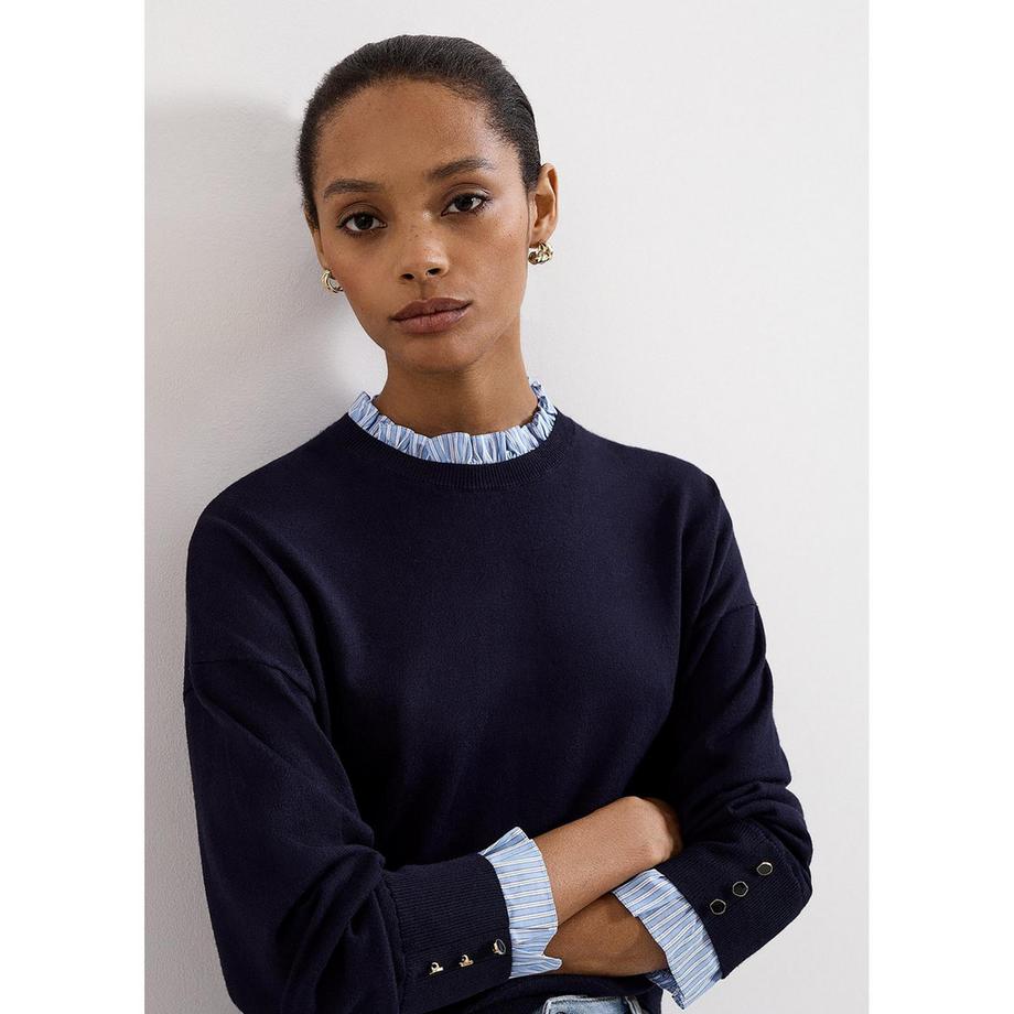 Phase Eight Jenna Marineblauer Pullover mit gerüschtem Kragen  