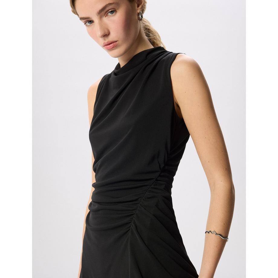 Whistles Ruched robe mi-longue sans manches col en drapé avec fente latérale  