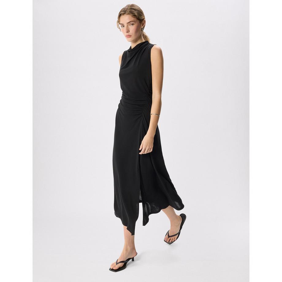 Whistles Ruched robe mi-longue sans manches col en drapé avec fente latérale  