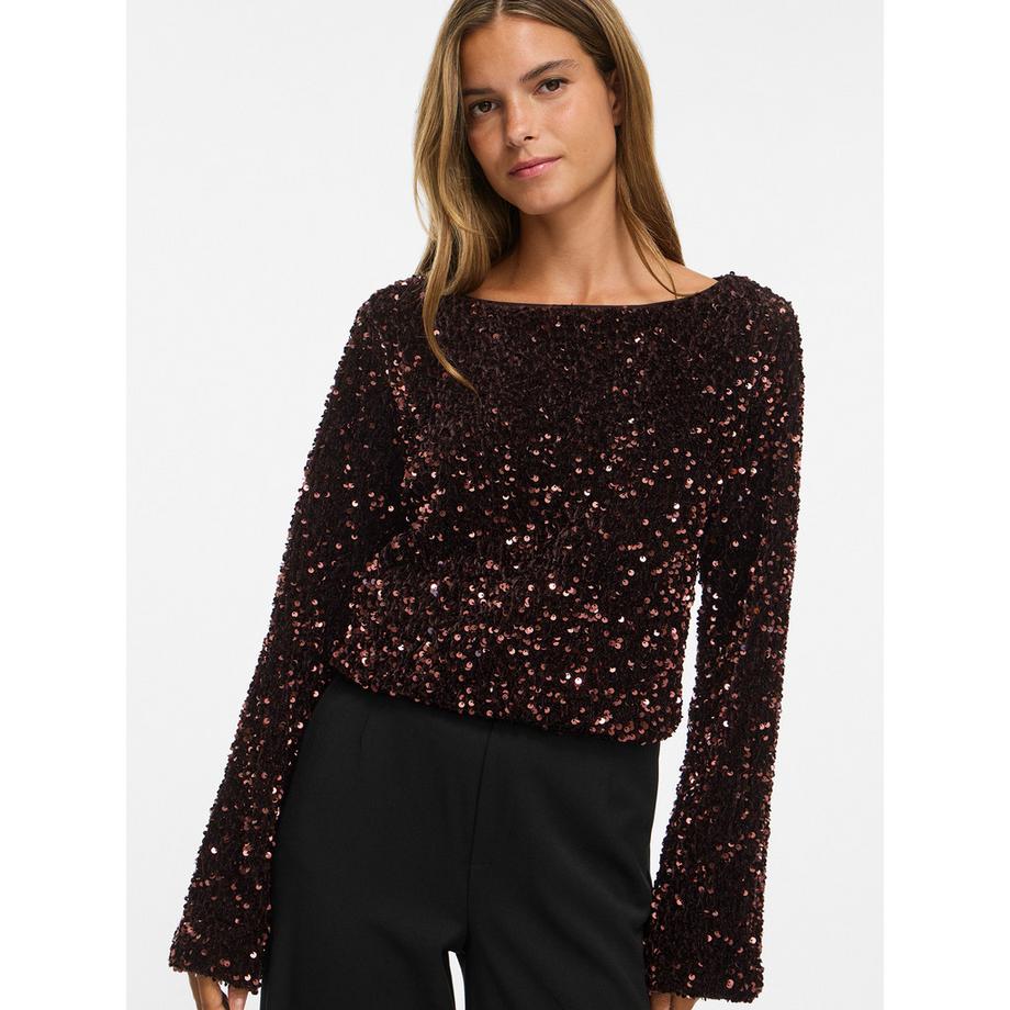 VILA Vifaith Blusa con paillettes maniche lunghe  