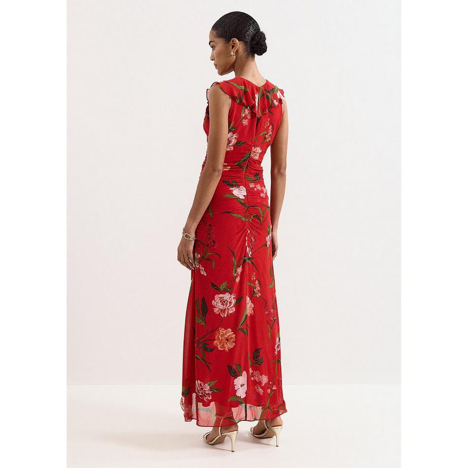 Phase Eight Mae Robe longue à imprimé floral et détails froncés avec volants  