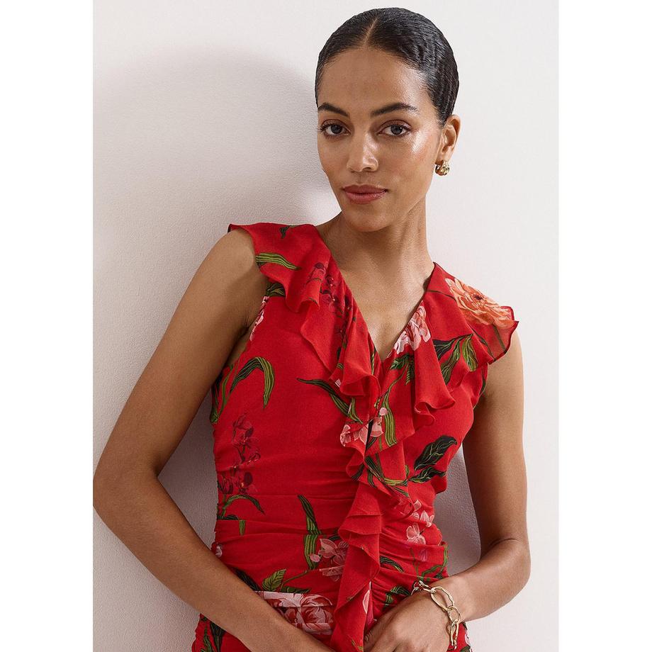 Phase Eight Mae Robe longue à imprimé floral et détails froncés avec volants  