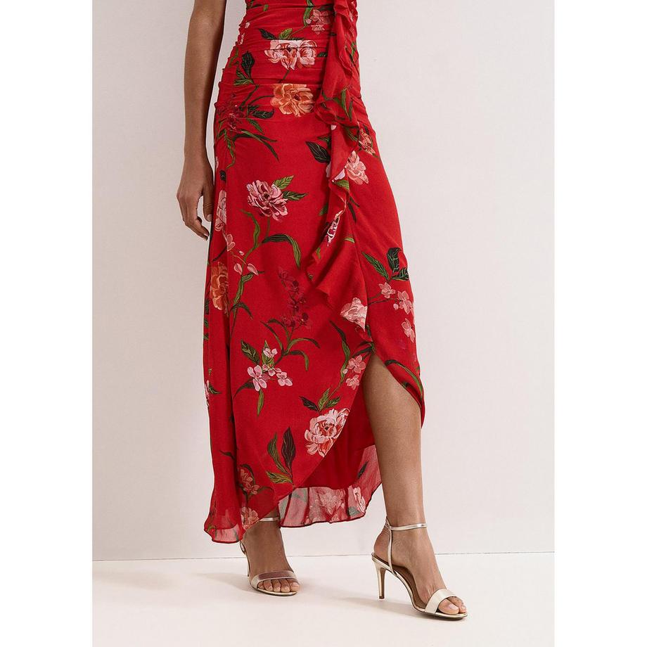 Phase Eight Mae Robe longue à imprimé floral et détails froncés avec volants  