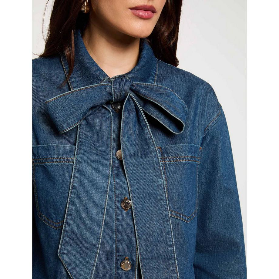 MORGAN Denimhemd mit Schleifenkragen und Brusttaschen  