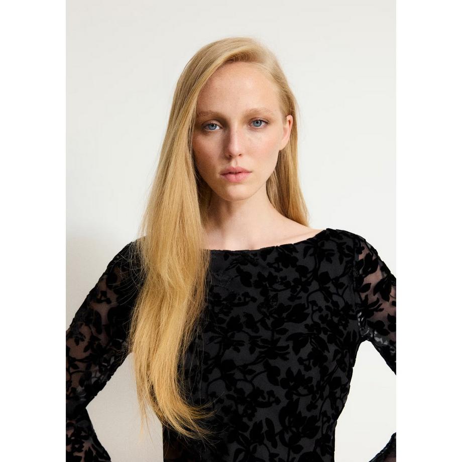MANGO Robe Romain en dentelle florale à manches longues  