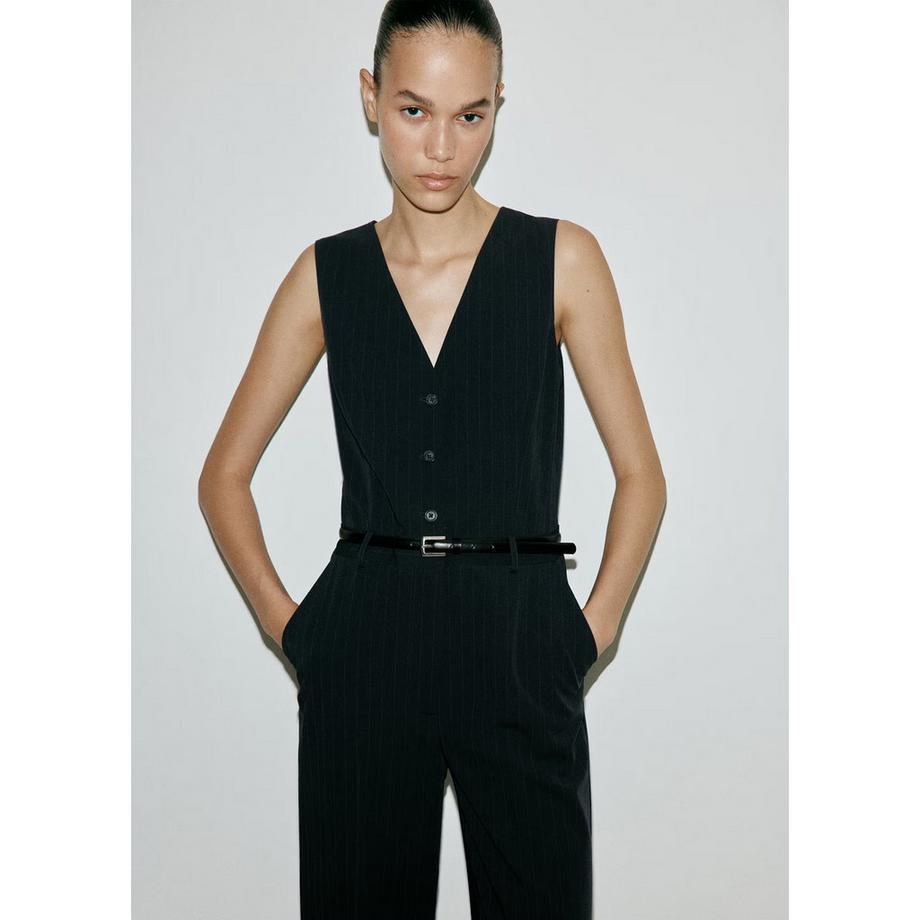MANGO Yole ärmellose V-Ausschnitt Weitbein Jumpsuit  