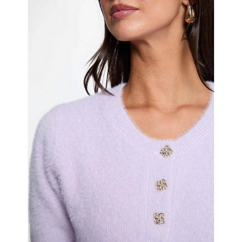 MORGAN Weisser V-Ausschnitt Pullover mit verzierten Knöpfen  